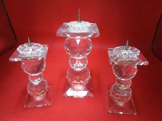Swarovski set of 3 candleholders crystal pin 4" and 5"