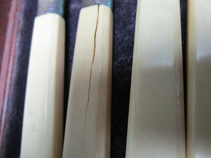 SAVORY 1800s LONDON SILVERPLATE FORKS KNIVES SET WHITE HANDLE ORIGINAL BOX