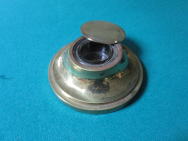BRASS MID CENTURY INK WELL WITH GLASS INSERT 5" ORIGINAL