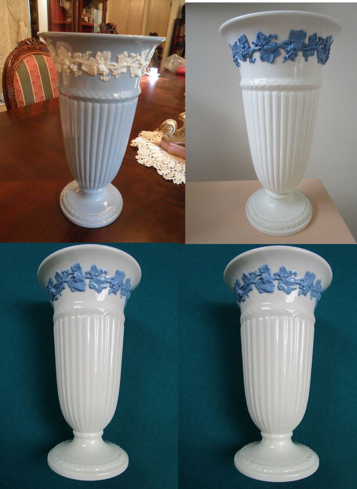 WEDGWOOD BLUE AND WHITE QUEENS  EMBOSSED GARLAND VASES PICK ONE