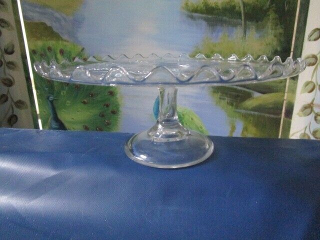 1940 S FOOTED GLASS CAKE PLATE STAND SERVER 4 1/2 X 11" ^^