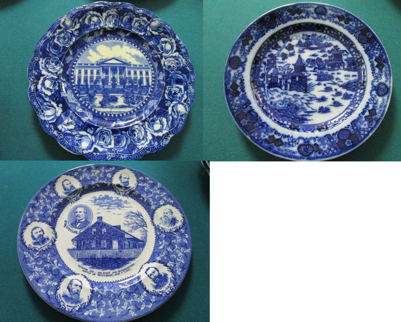 ANTIQUE FLOW BLUE PLATE GENERAL LEE BATTLE OF GETTYSBURG, ORIENTAL  ASHWORTH PIC