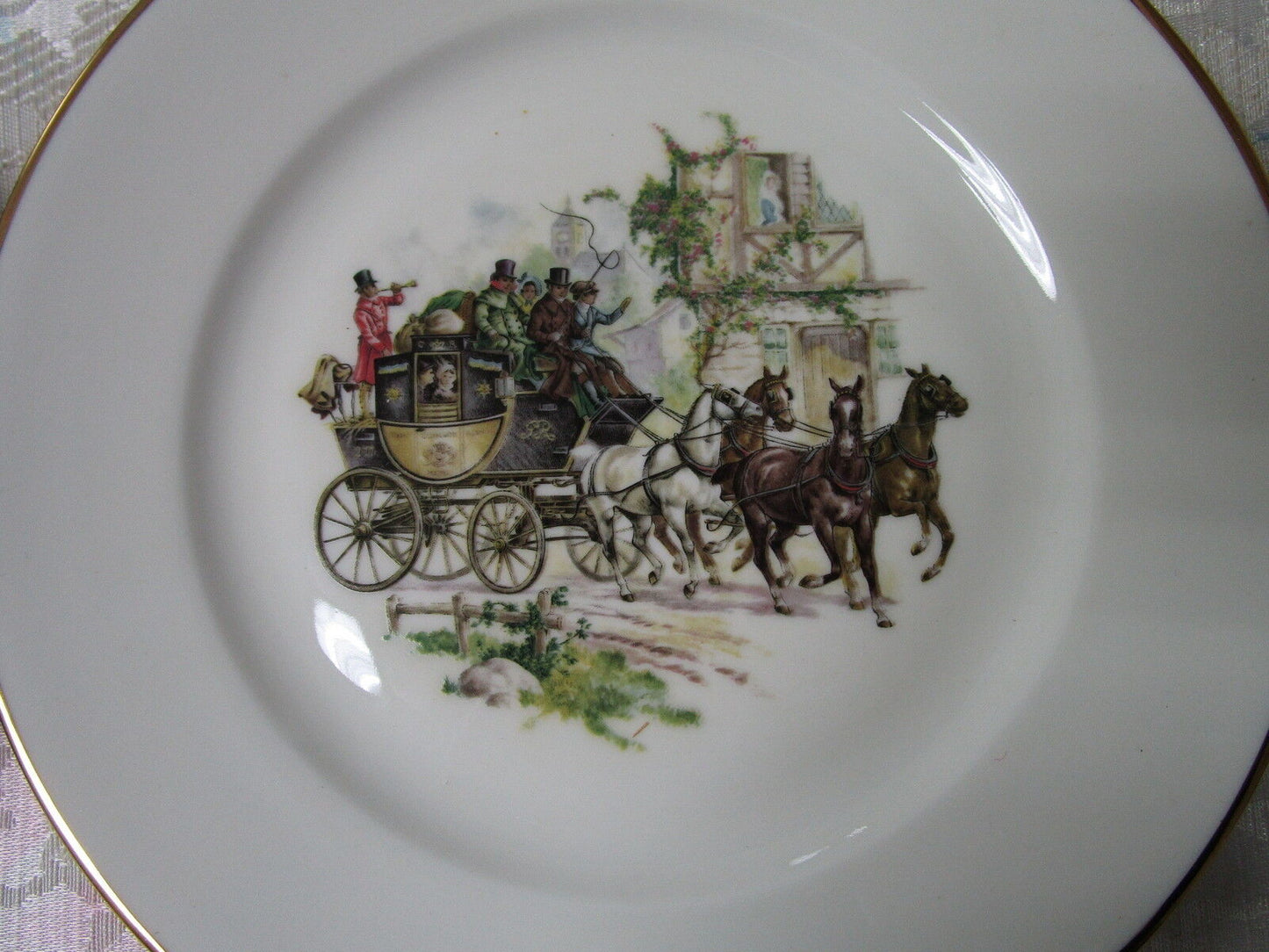 VICTORIAN 4 Salad Plates JWK Joseph Kuba Bavaria Germany  7 1/2", carriages