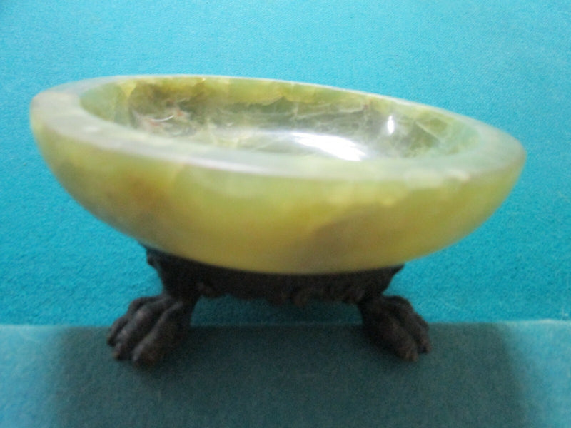 Marble And Brass Oval Dish Bowl Lion Feet Austria Original [80b]