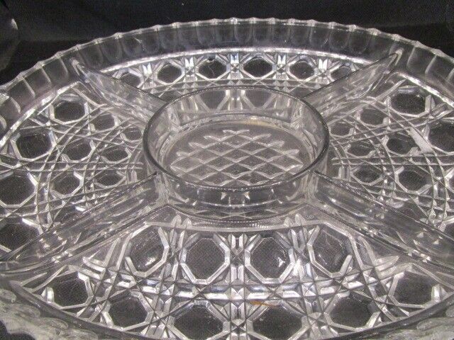 Antique American Brilliant Period Hand Cut Lead Crystal Oval Tray dip Dish 14"