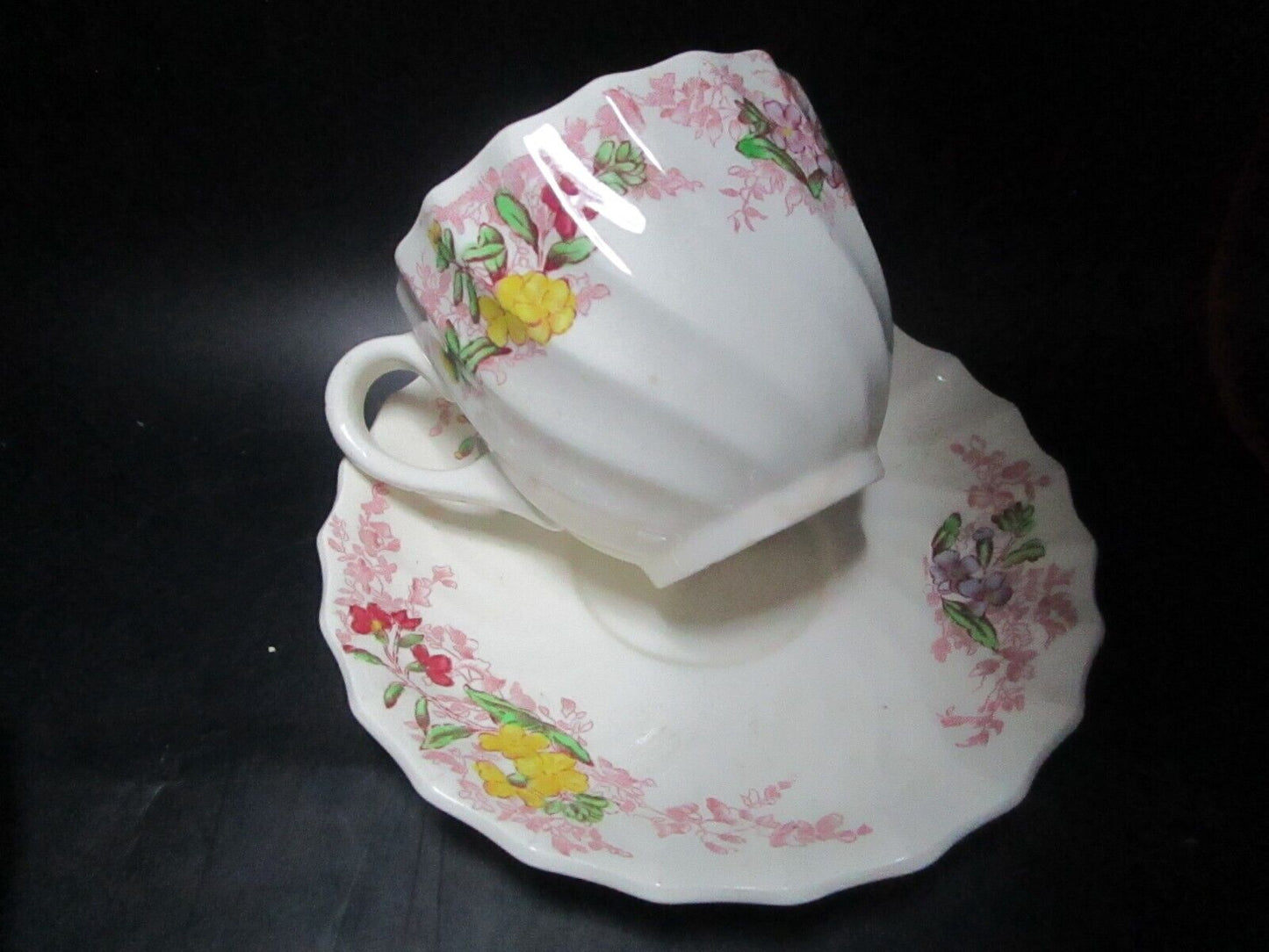 COPELAND SPODE ENGLAND RED TRANSFERWARE "FAIRY DELL" CUP SAUCER