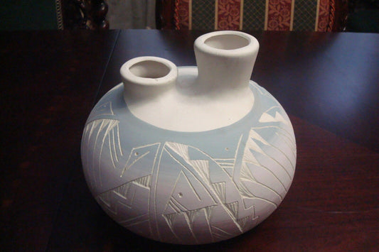 American Indian Pottery wedding vase  marked G. Dan grey, pink and cream gorgeou