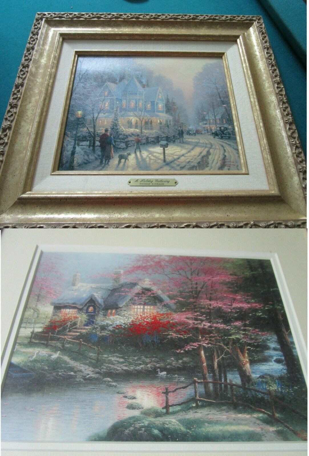 THOMAS KINKADE BOOKPLATES "STEPPING STONE COTTAGE" & "A HOLIDAY GATHERING" PICK