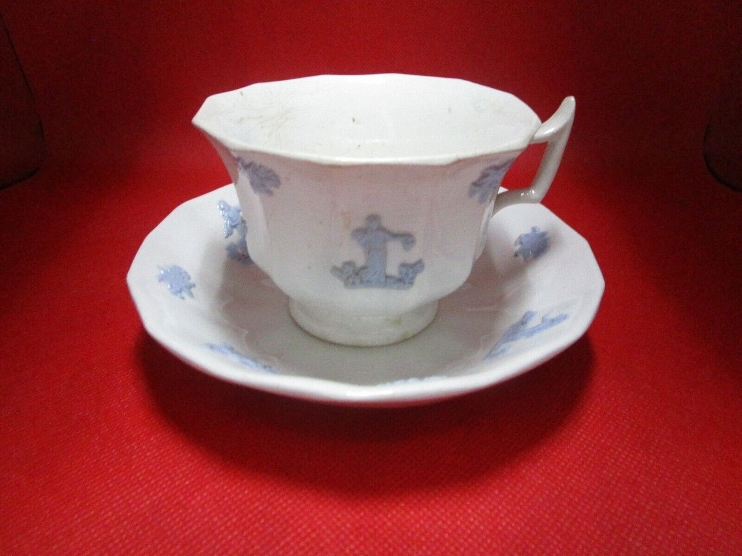 Adderley England Chelsea antique pattern white and lavender cup and saucer