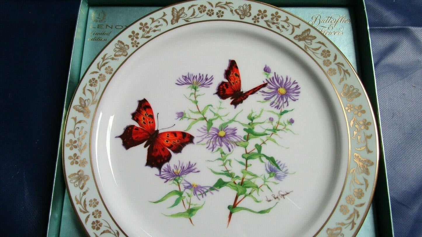 Vintage Lenox Porcelain Plate Butterflies & Flowers SIGNED NEW WITH CERTIFICATE