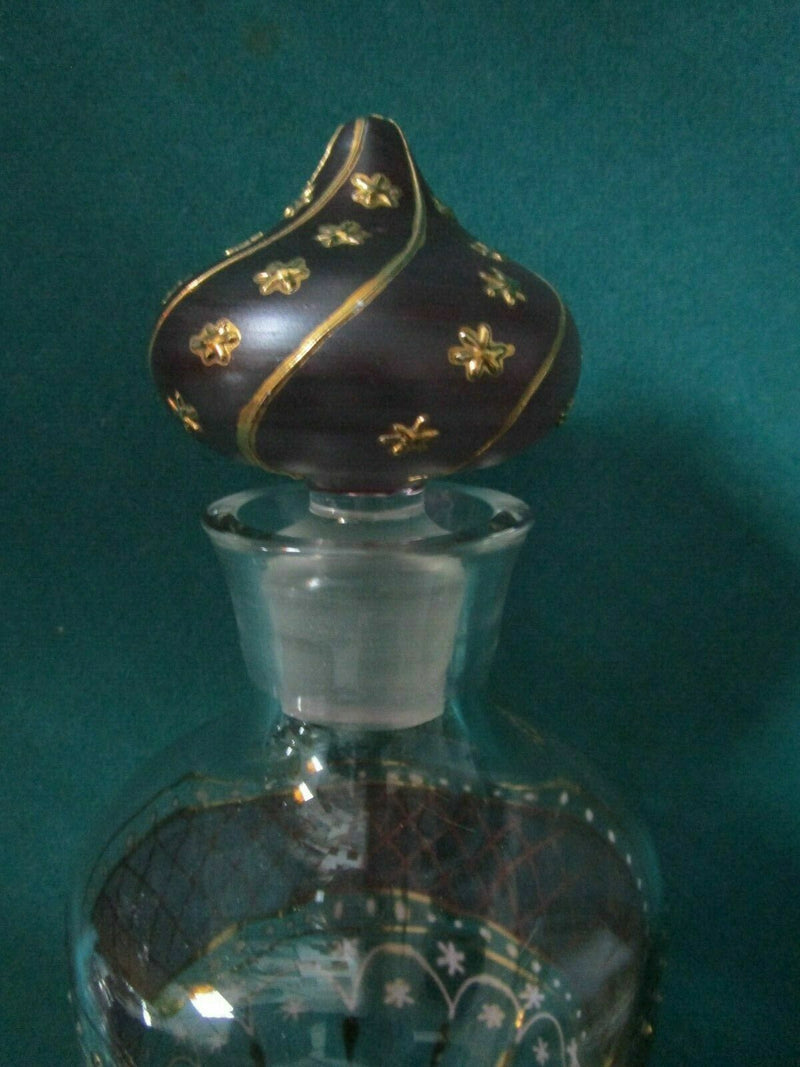 BOHEMIAN CZECH PURPLE CRYSTAL GOLD DECANTER WITH STOPPER AND BOWL PICK1