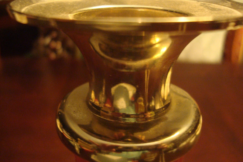 Candleholder TOWER  pink GLASS and silverplate, round body, 9 1/2" ORIGINAL