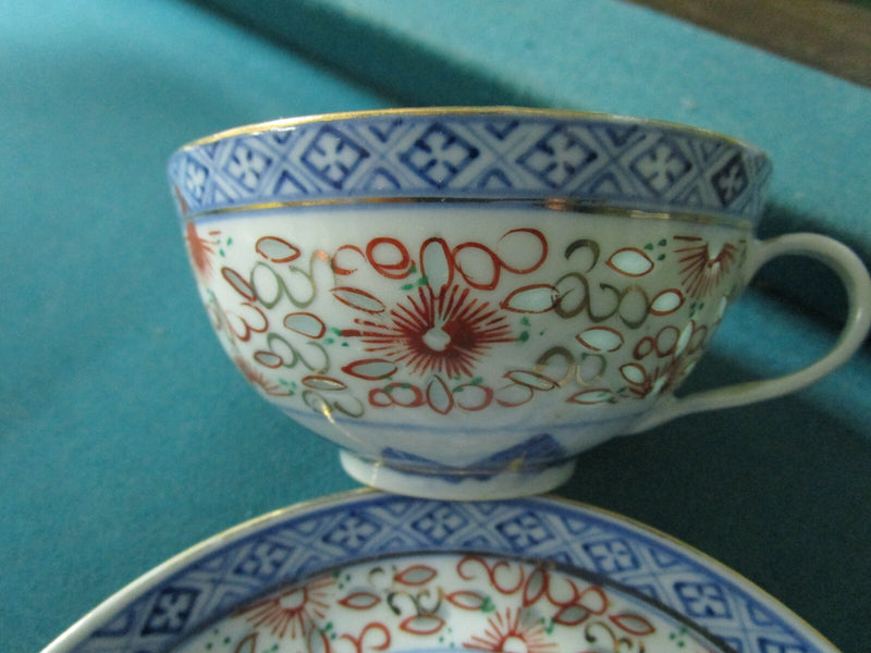 ANTIQUE JAPANESE CUP SAUCER DRAGONS AND RICE GRAIN [83]