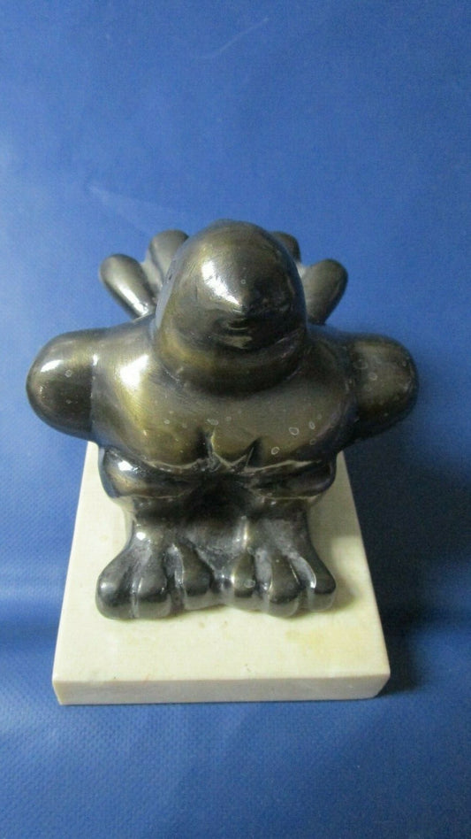 Botero Paperweight Style Brass Silverplate Figurine On Marble Base 5 X 5 X 4"