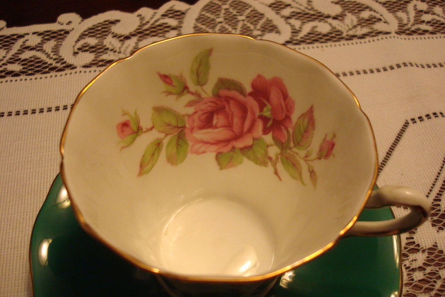 Adderley made in England TEA TIME cup and saucer green and flowers [80h]