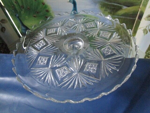 1940 S FOOTED GLASS CAKE PLATE STAND SERVER 4 1/2 X 11" ^^