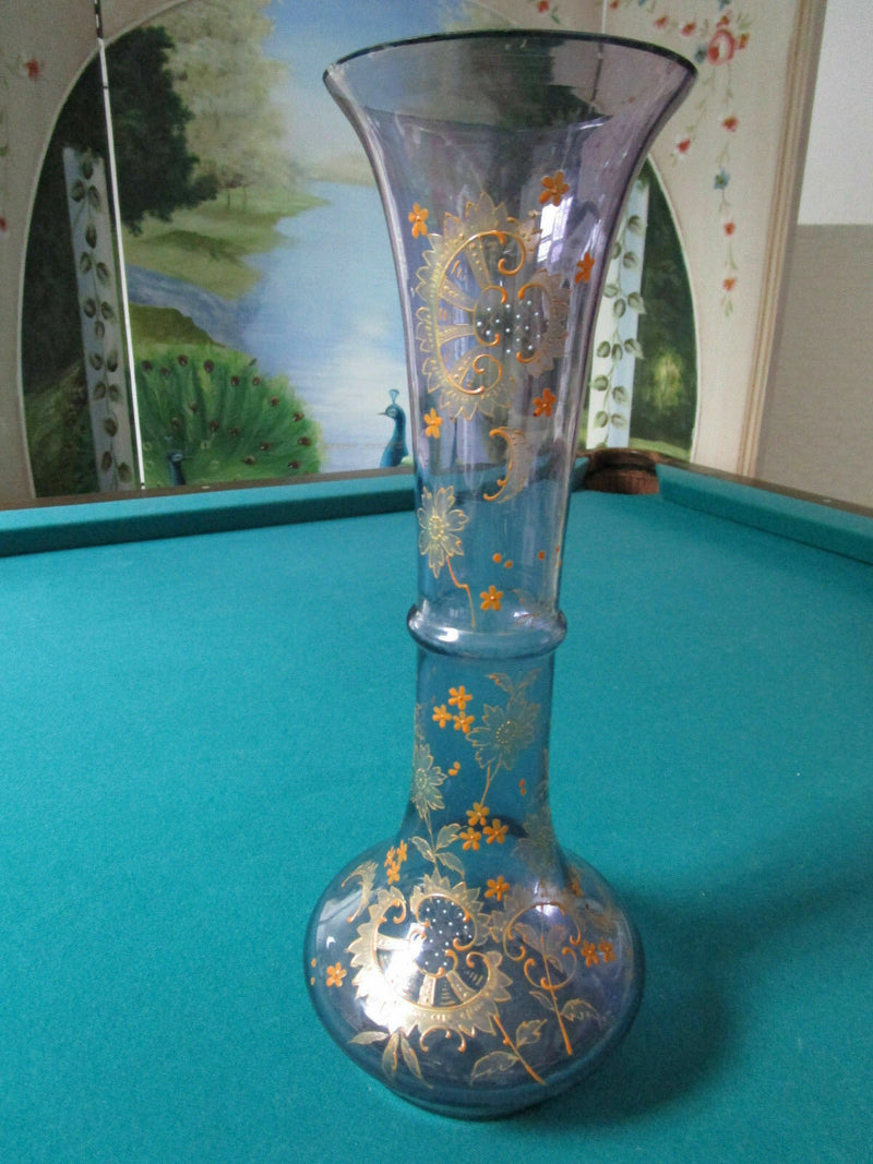 BOHEMIAN CRYSTAL VASE HAND PAINTED GOLD SIGNED CRUET PITCHER ORIGINAL PICK1