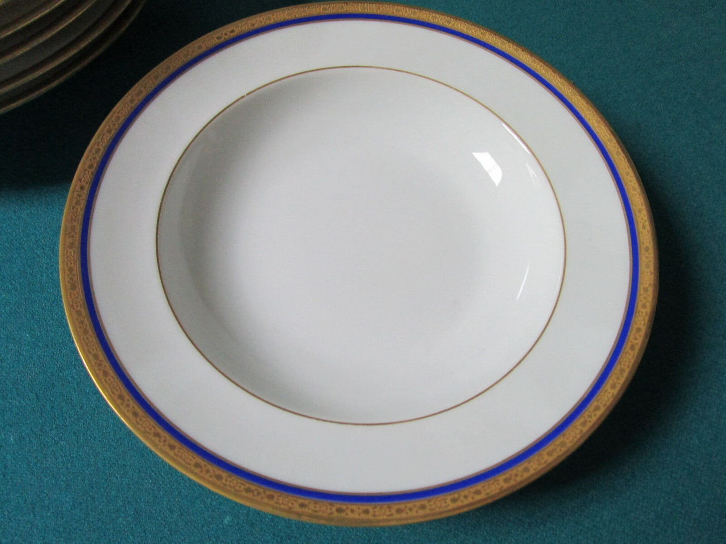 AHRENFELDT LIMOGES FRANCE SOUP PLATE BLUE AND GOLD RIM 8" original