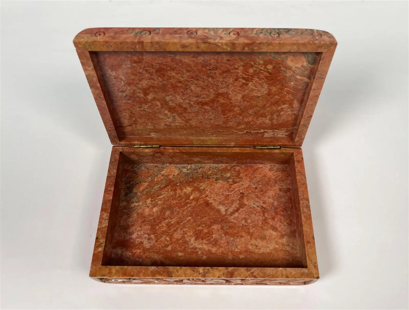 Asian BUDDHIST HANDCARVED HINGED Marble Box  TRINKET Tibet Buddha  6" X 4"