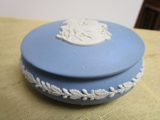 Wedgewood Blue Jasperware Royal Mint Classics Britannia round, trinket/vanity