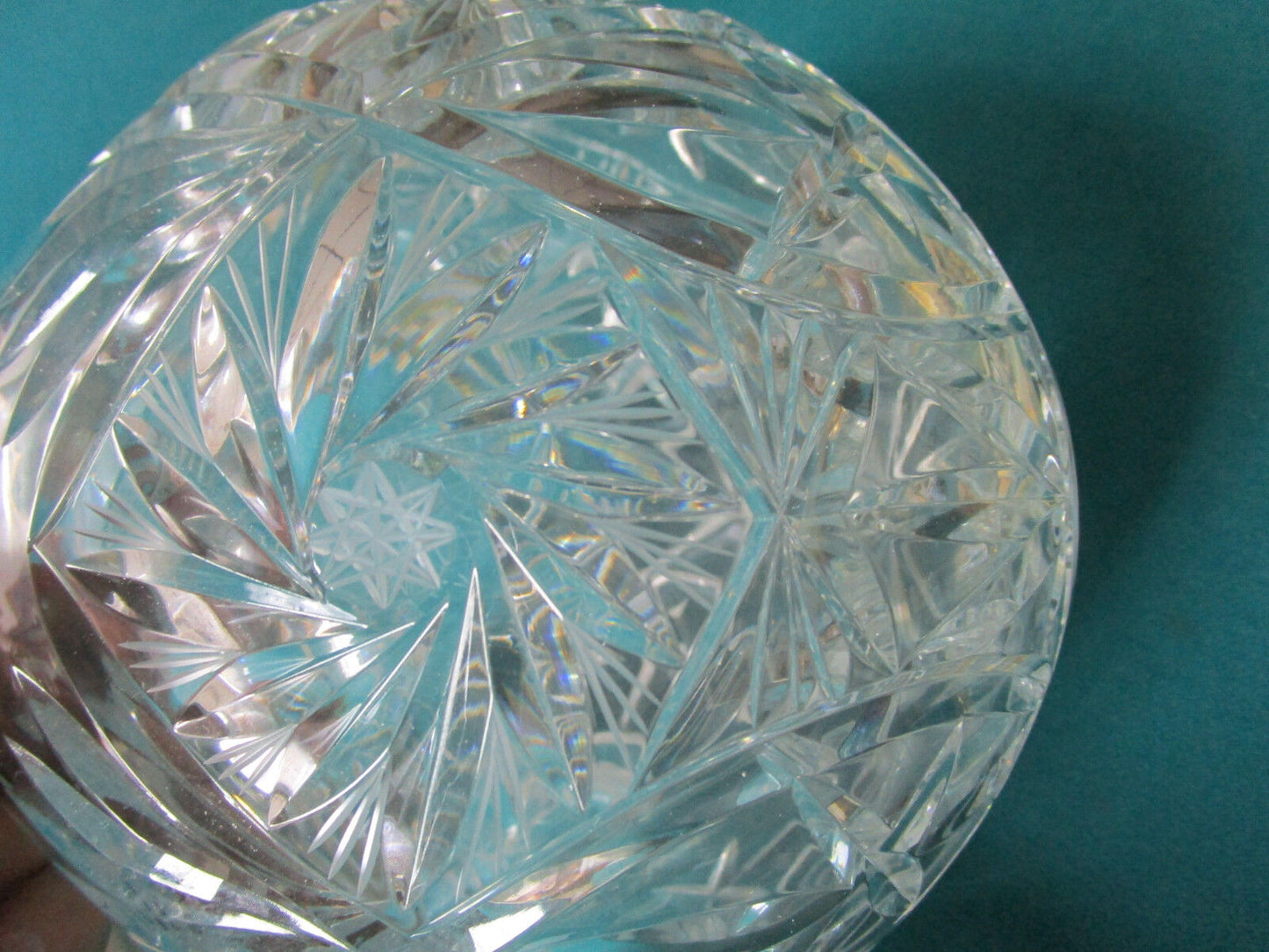 1990s RICHARD IRENA Handcut 24% Lead Crystal Rose Bubble FISH Bowl VASE Poland