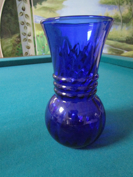 Vintage cobalt  blue  glass vase 6.75" 3 RINGS