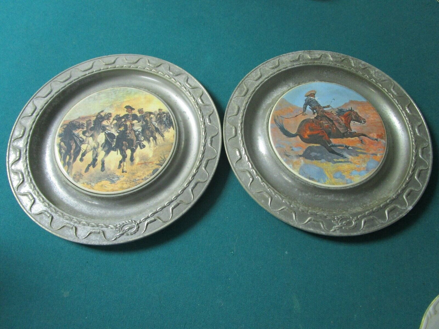 THE PIONEER FOUNDRY PEWTER PLATES REMINGTON ART CERAMIC  CENTER CANTON OH