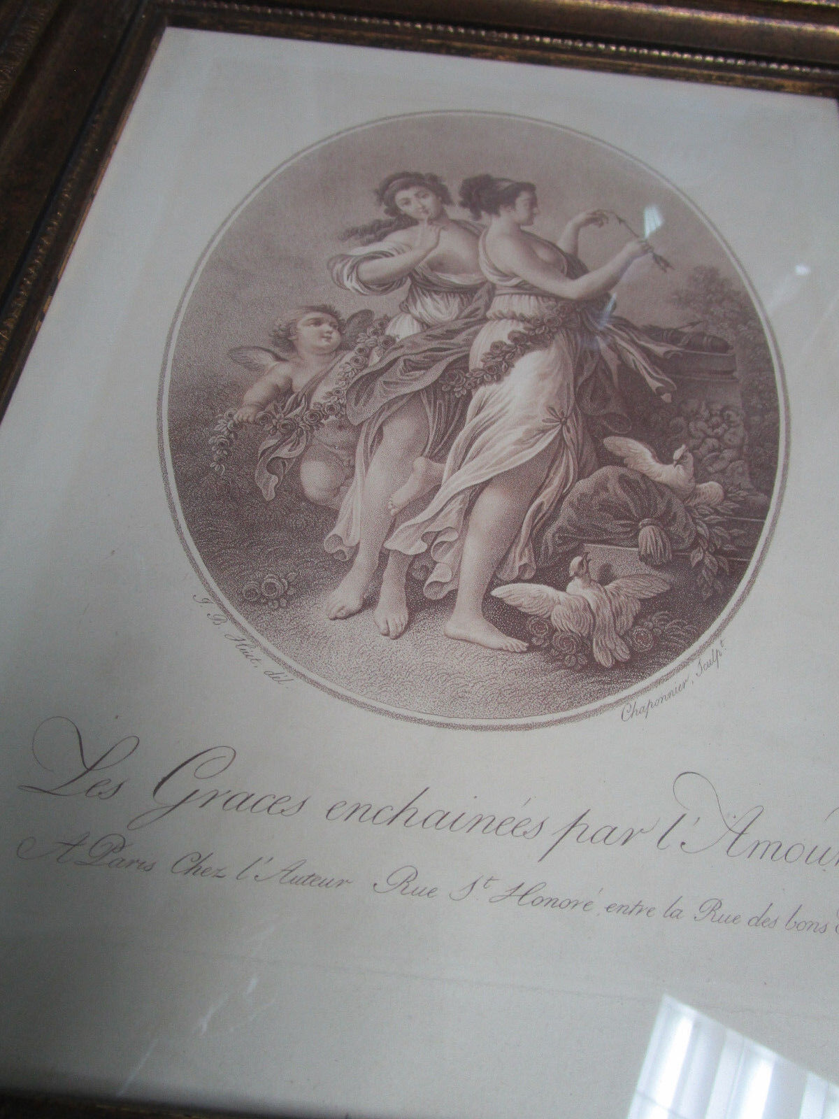 Alexandre CHAPONNIER (1753-1806) "Les Graces enchainées par l'Amour" mezzotint