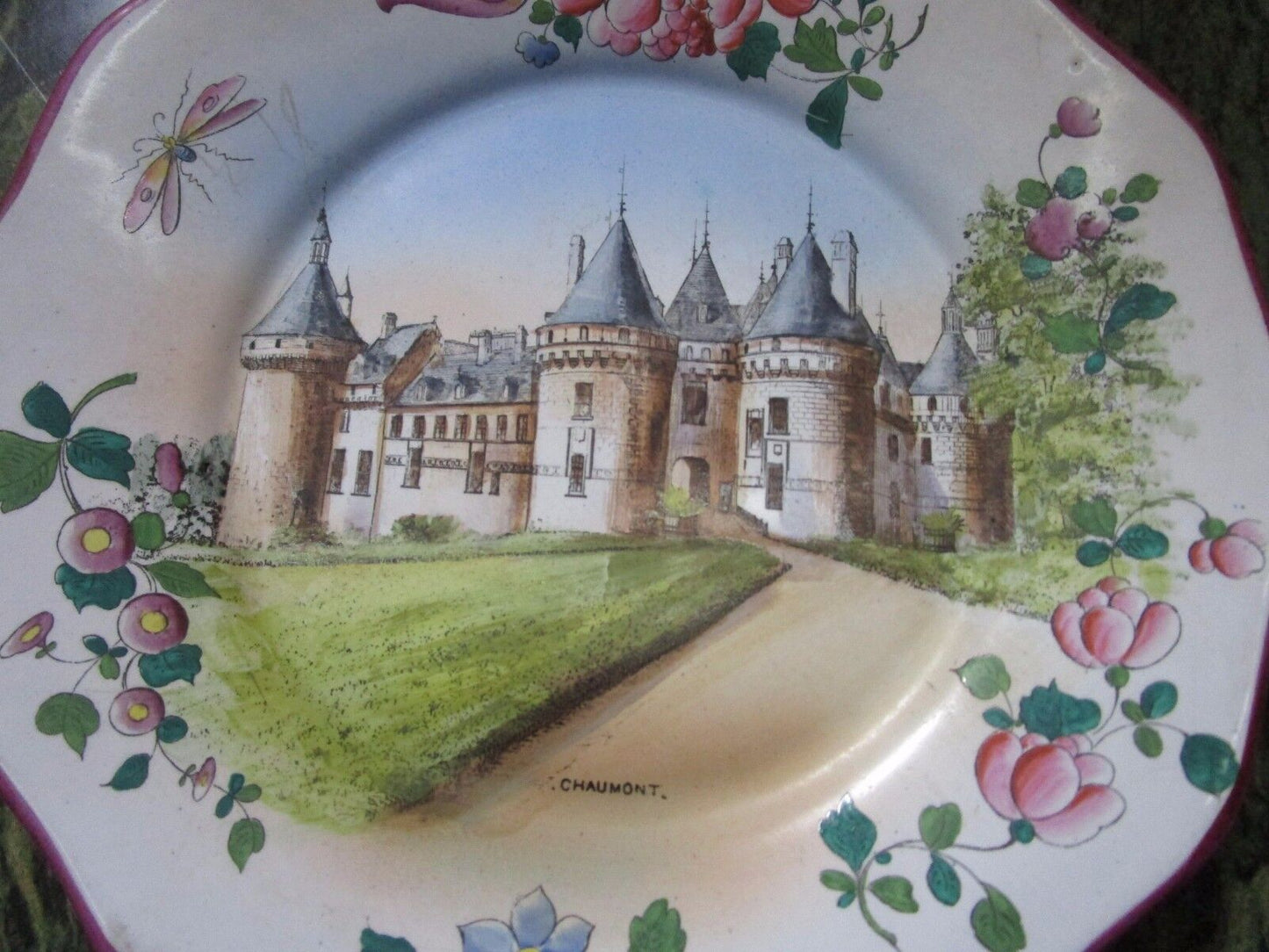 A. PEAUDECERF TOURS 1890s FRANCE ANTIQUE 4 CASTLE PLATES CERAMICHE