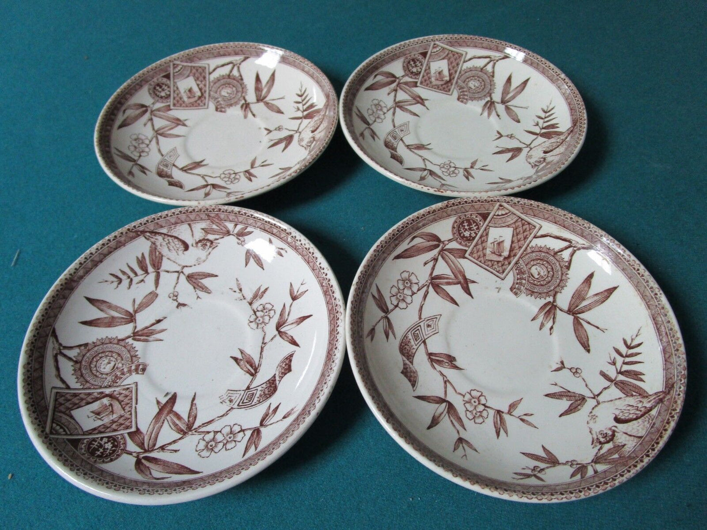 1880s WEDGWOOD  Pottery England 4 LARGE SAUCERS 7" LOUISE PATTERN AESTHETIC [78]