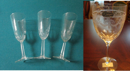 DURAND CRYSTAL FRANCE CANDLESTICK, GOBLETS WINE GLASSES CHAMPAGNE FLUTES