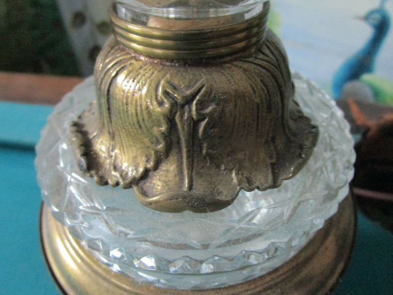 Four Arms Two Lights Brass Depression Glass Diamond Design Electrical Table Lamp