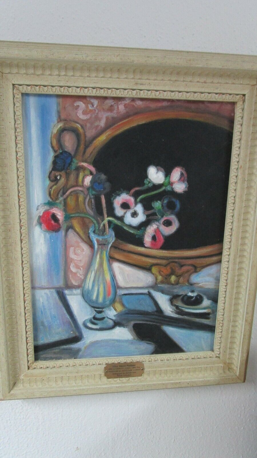 AFTER HENRY MATISSE STILL LIVE BOUQUET OIL ON CANVAS with metal label