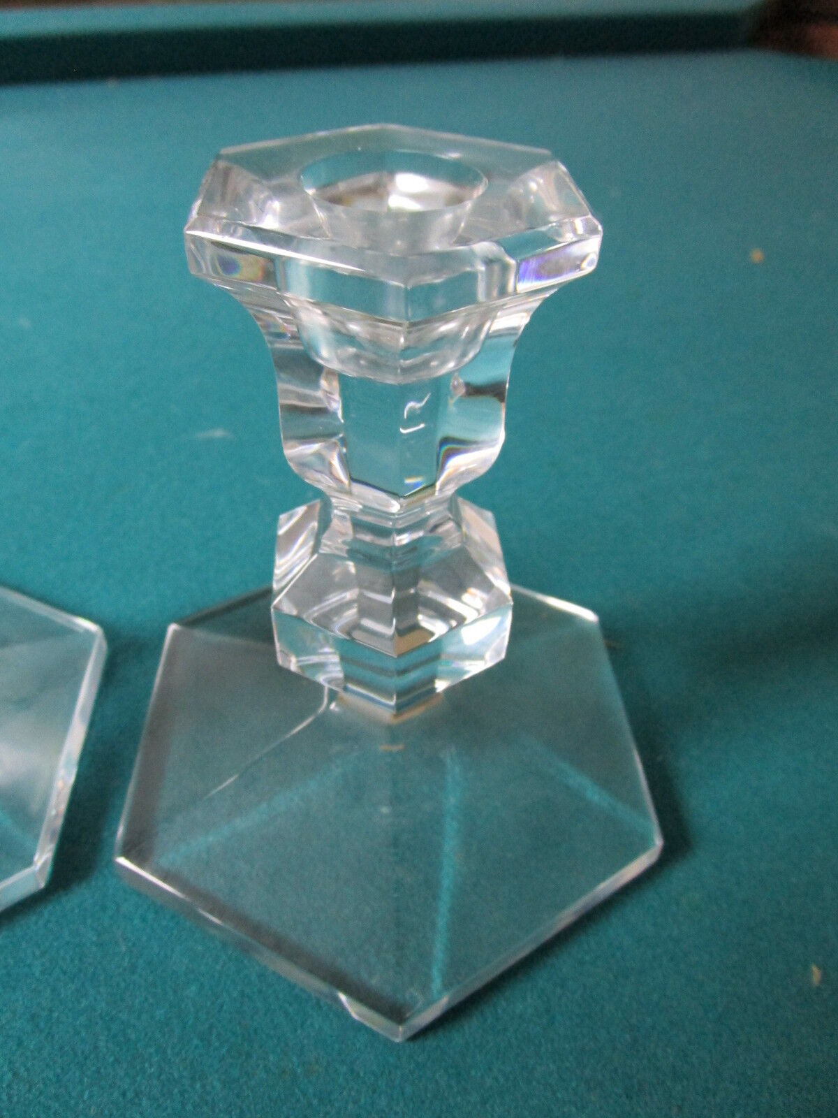 VAL ST LAMBERT Belgium original CRYSTAL GARDENIA pair of single  CANDLE STICK