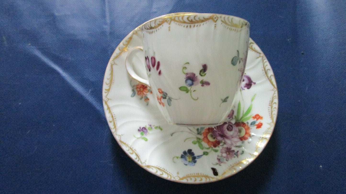 ANTIQUE ADOLPHE HAMANN DRESDEN FLORAL TEA CUP AND SAUCER