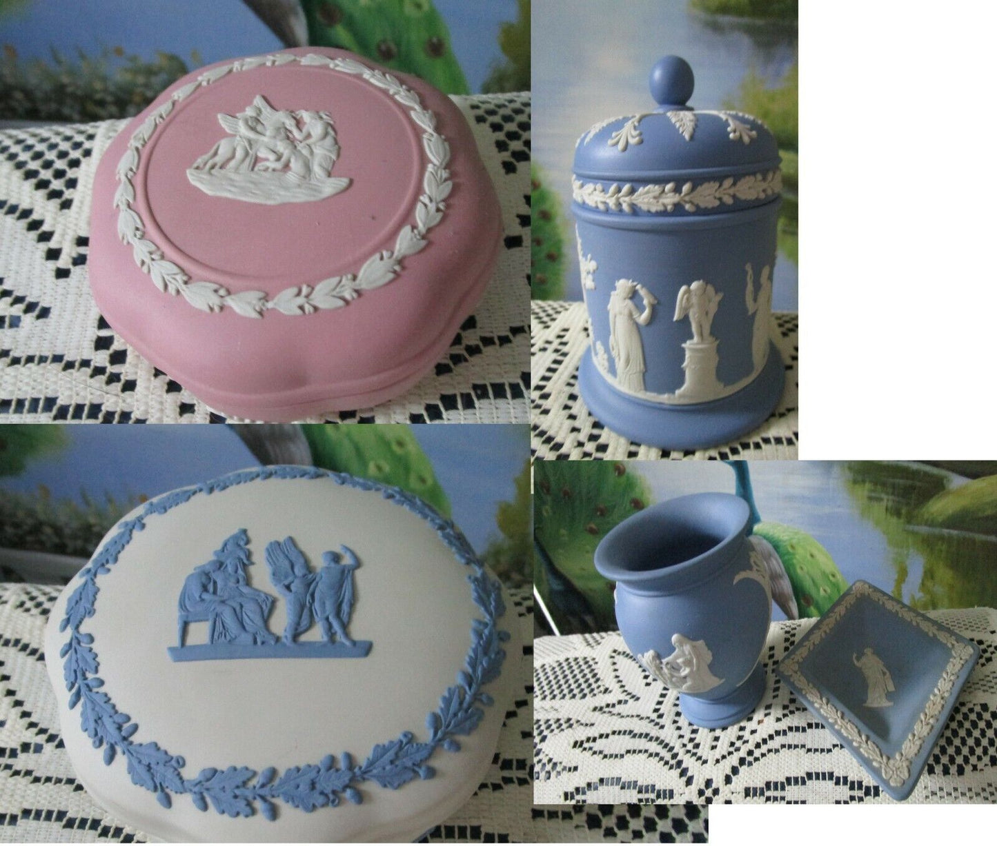 WEDGWOOD BLUE PINK JASPERWARE TRINKET BOX VASE SACRIFICIAL SUN GOD PAT PICK1 ^^