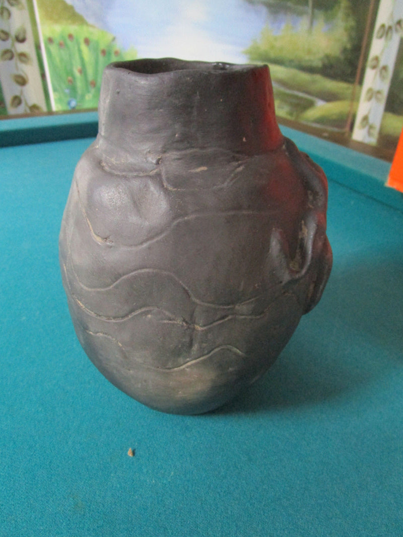 SOUTH WESTERN POTTEY BOWL DECANTER WITH FROG BLACK CERAMIC 7" [SW1]