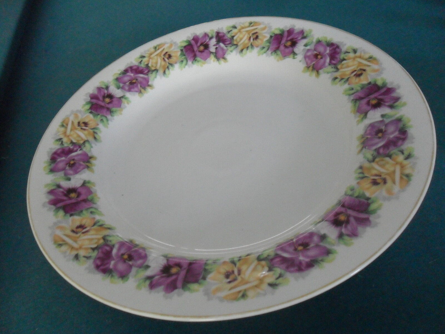 ZEH SCHERZER & CO MIGNON GERMANY platter violets and pansies, 13"