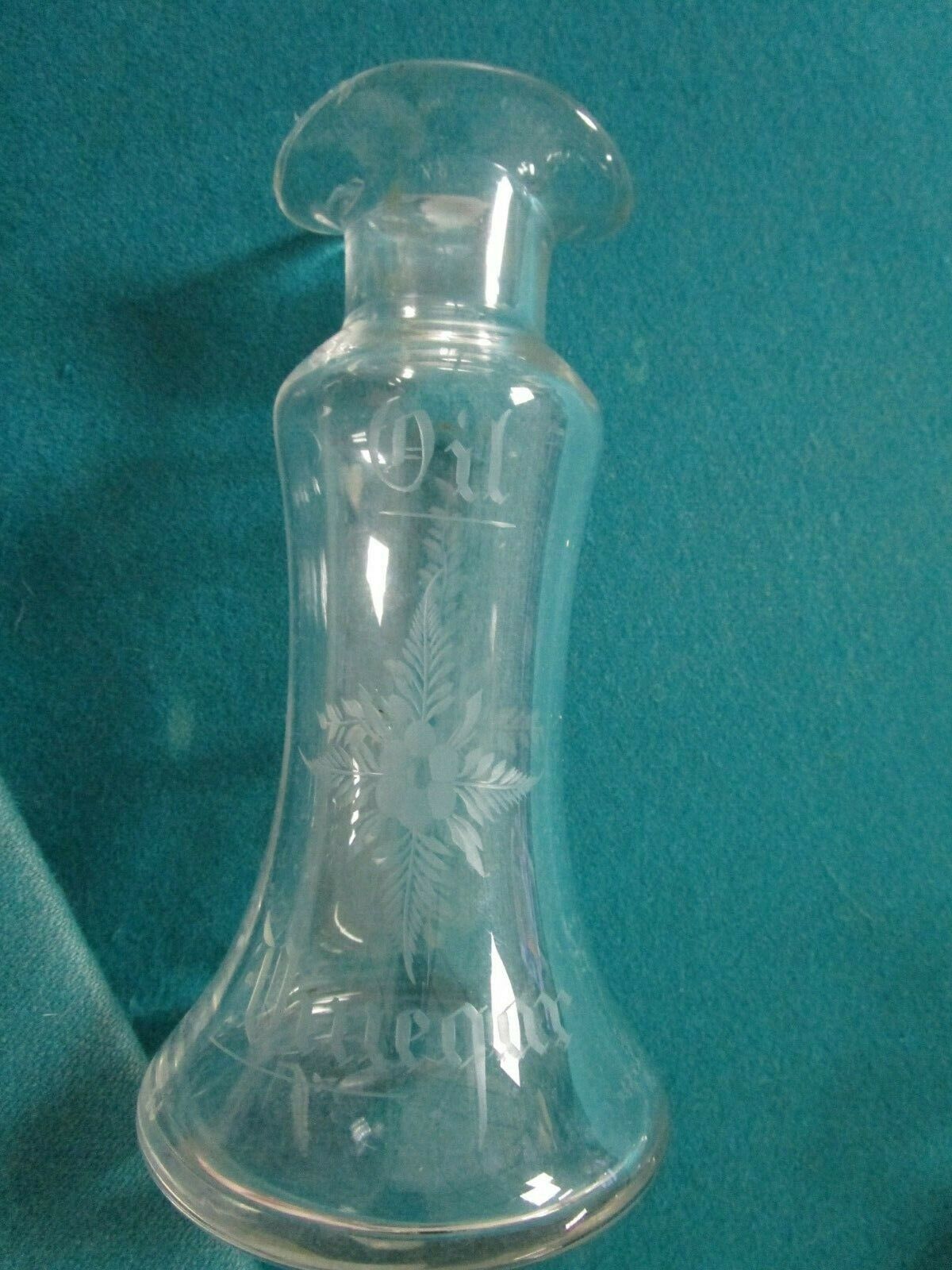 VICTORIAN ANTIQUE GLASS ETCH CRUET OIL-VINEGAR