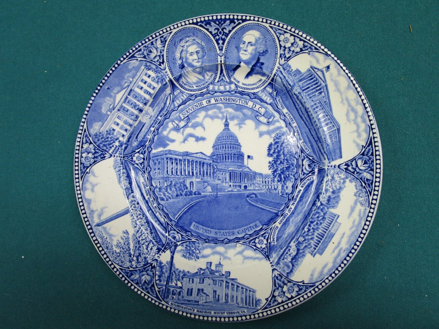 Adams Jonroth Blue Transferware Historical MARTHA / GEORGE Washington Plate [*a1