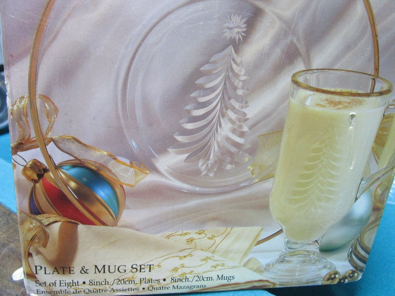 Indiana Glass Holiday Gold Mug Set Dish Cups 8 Pcs New In Box