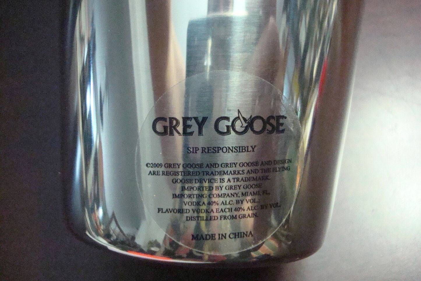 Vintage Grey Goos stainless vodka mixer 9 1/2" tall, with original label[*trive]