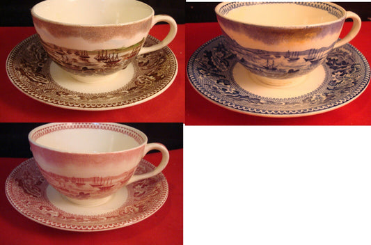 Johnson Bros Historical San Francisco Cups Saucers Red And Polychrome Pick 1 ^^^
