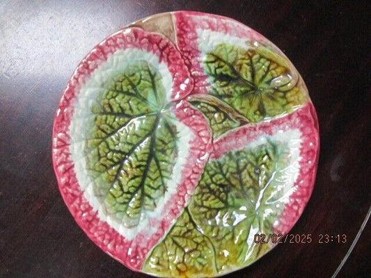 19TH CENTURY GREEN LEAVES BEGONIA ENGLISH MAJOLICA PLATE 8.25" ^^