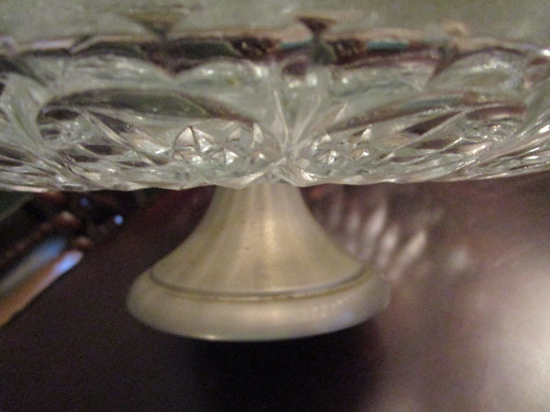 Vintage Mid Century Pressed Clear Glass Silverplate Foot 3 X 11" [*]