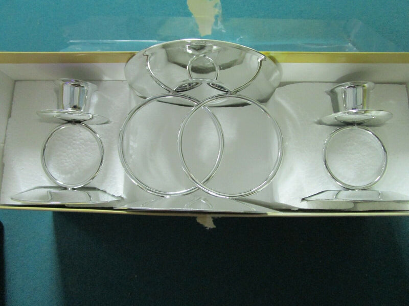 Metal Glow Set Of 3 Ring Candle Holders Silverplate New 3 Pcs ^^^