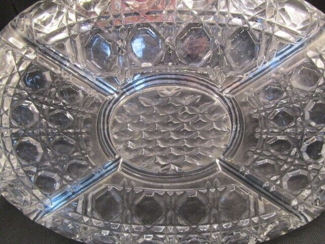 Antique American Brilliant Period Hand Cut Lead Crystal Oval Tray dip Dish 14"