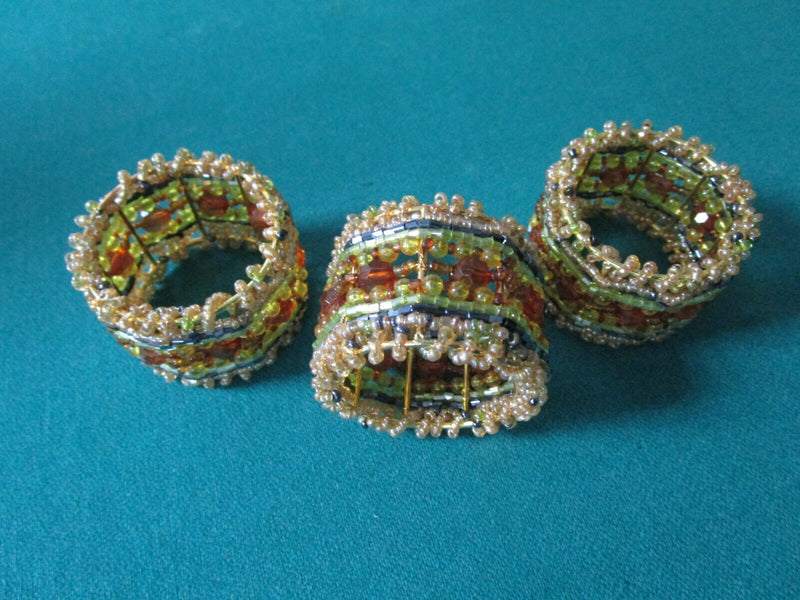 Napkin Rings Floral Metals Beads Brass Silk Pick One Set