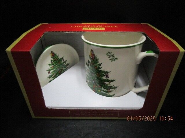 SPODE CHRISTMAS TREE MUG AND SAUCER NEW ^^