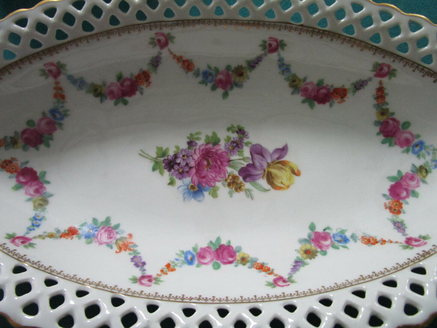 Vintage Schumann Germany RELISH TRAYcup saucer plates  LACED GARLANDS pick 1